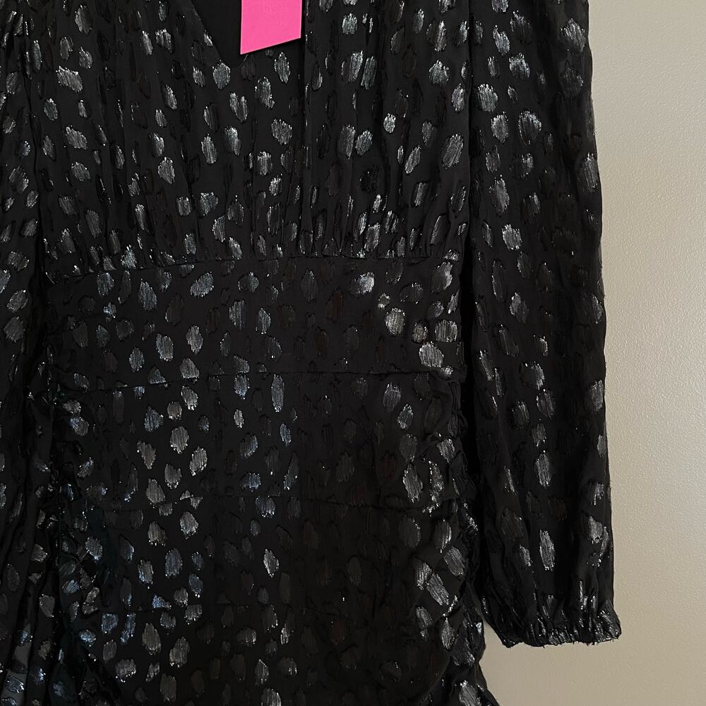 NWT RHODE Bianca Dress Black Metallic Size 2 Long Sleeve V-Neck Ruffles Blouson - Picture 10 of 16
